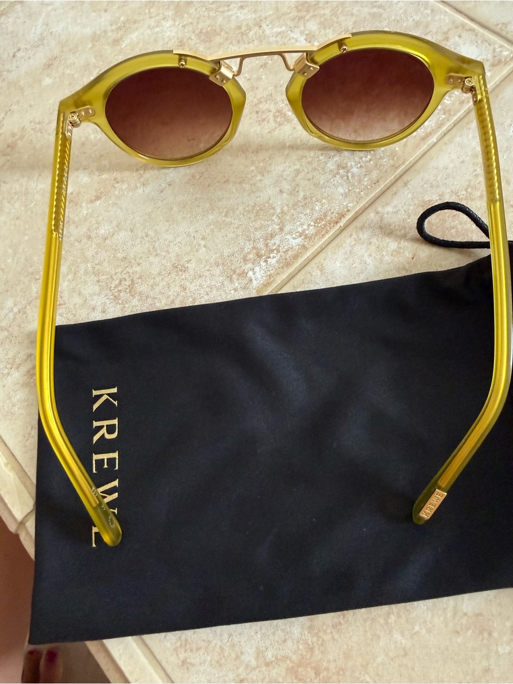 KREWE St Louis Chartreuse Green Sunglasses with Gold EUC - Picture 6 of 7